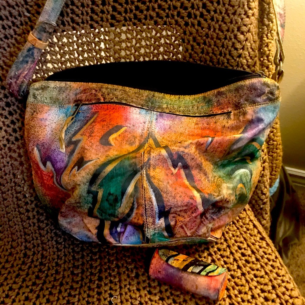 Colorful Hand Painted Bucket Bag
